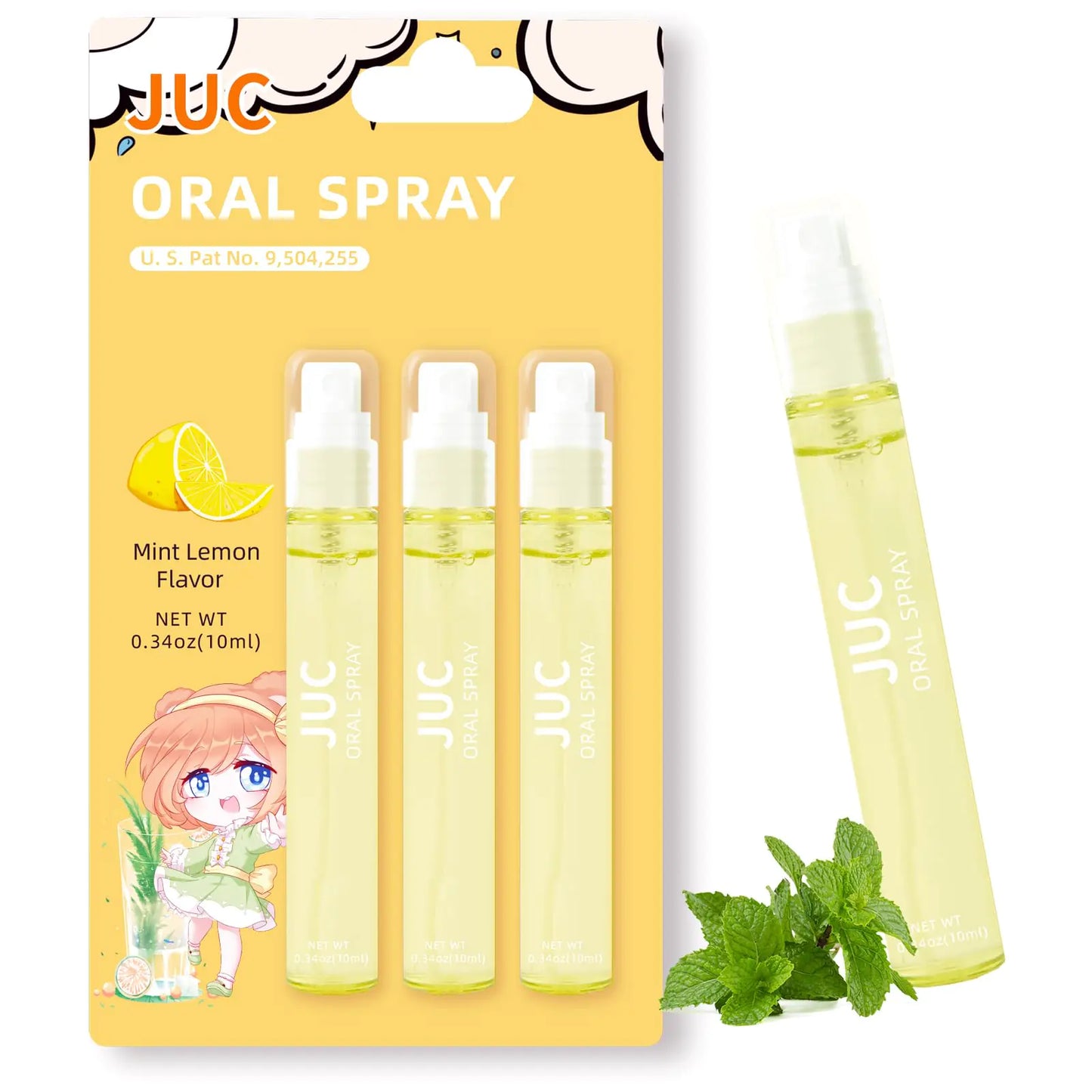 3 Count Mint Breath Spray Mouth Spray Oral Care Breath Freshener for All Ages 0.33OZ (10ML) Mint Lemon Flavor
